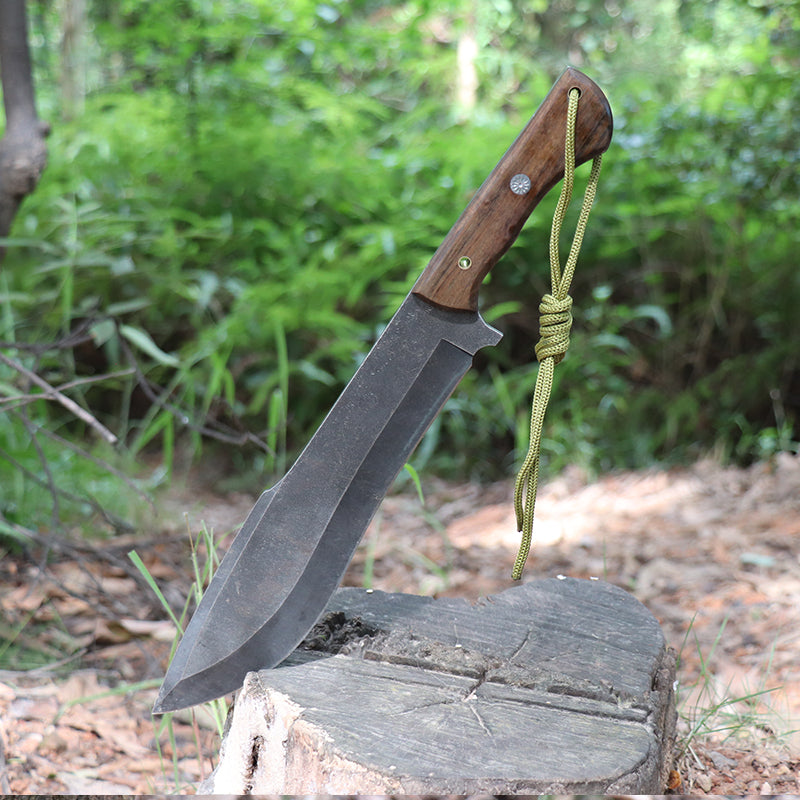 Heavy-duty wilderness survival camping knife, fixed-blade hunting knife, jungle knife, with leather sheath