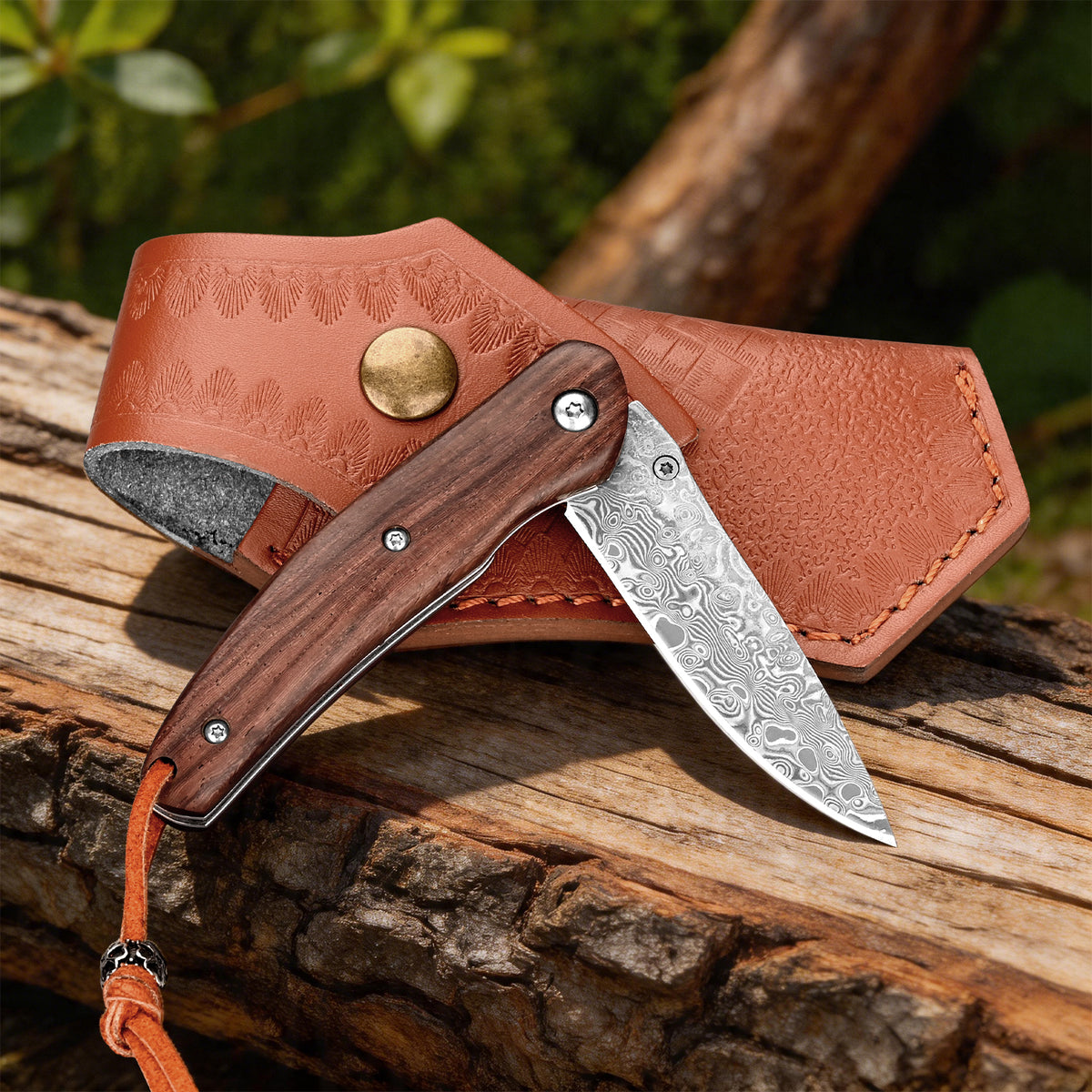 Damascus steel lightweight everyday pocket knife, small folding outdoor multi-purpose EDC hunting tool folding knife