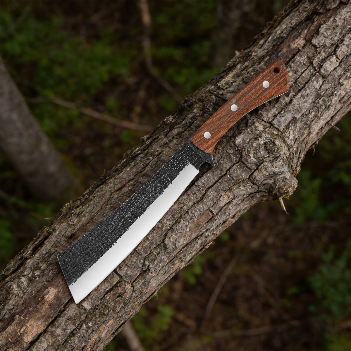 Multifunctional Hand-Forged Household/Camping Knife with Wooden Handle (Suitable for Chopping Wood)