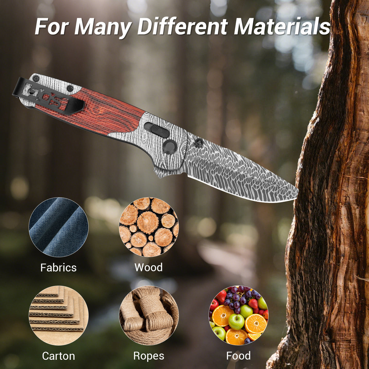 Damascus Steel Folding Pocket Knife | Axis Lock Wood Handle EDC Outdoor Knife