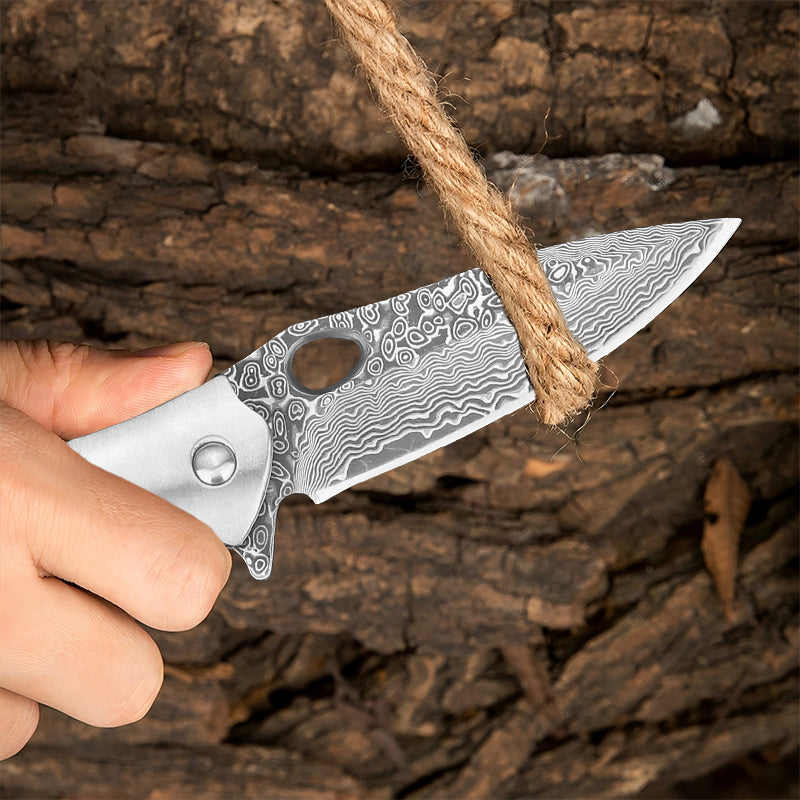 Damascus Steel Folding Knife with Abalone Shell Resin Handle