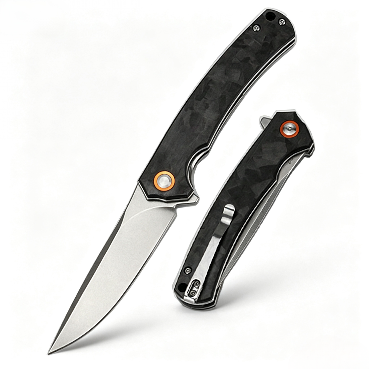 Carbon fiber handle, D2 steel blade, folding tactical Bowie knife