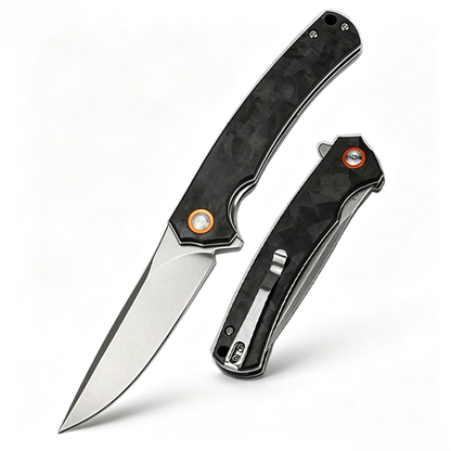 Carbon fiber handle, D2 steel blade, folding tactical Bowie knife