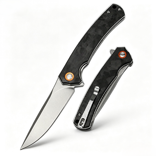 Carbon fiber handle, D2 steel blade, folding tactical Bowie knife