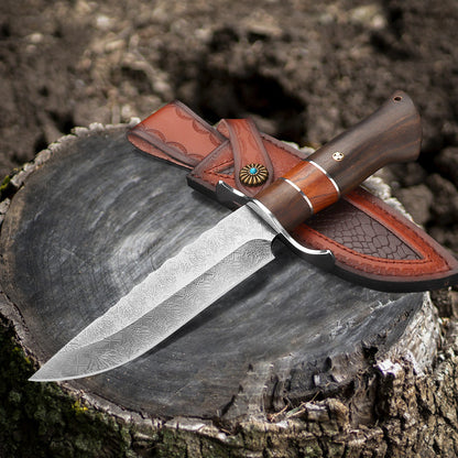 Hunting jungle knife with wooden handle, camping fixed blade, camping knife