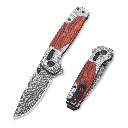Damascus Steel Folding Pocket Knife | Axis Lock Wood Handle EDC Outdoor Knife