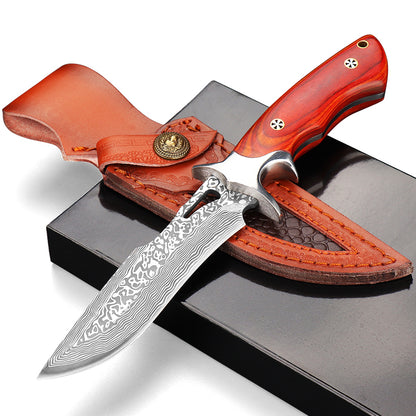 Premium Fixed-Blade Tactical Hunting Knife with Guard and Full-Tang Construction – Sharp Damascus Steel Bowie Knife for Camping – Presented in an EVA Gift Box