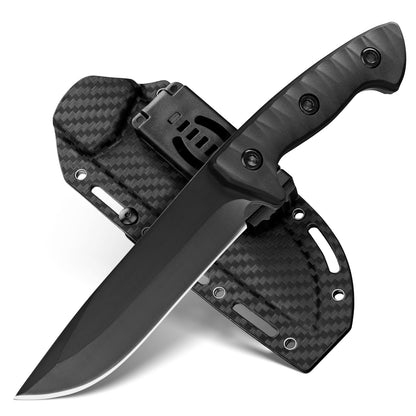 Outdoor tactical K-type sheath survival knife with whistle, magnesium rod, compass, stainless steel blade and nylon handle.
