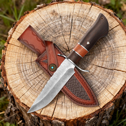 Hunting jungle knife with wooden handle, camping fixed blade, camping knife