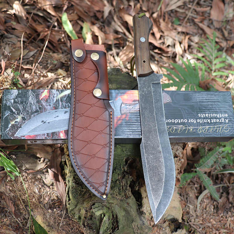 Heavy-duty wilderness survival camping knife, fixed-blade hunting knife, jungle knife, with leather sheath