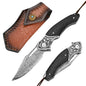 OEM high-quality VG10 Damascus steel outdoor camping folding pocket knife with holster