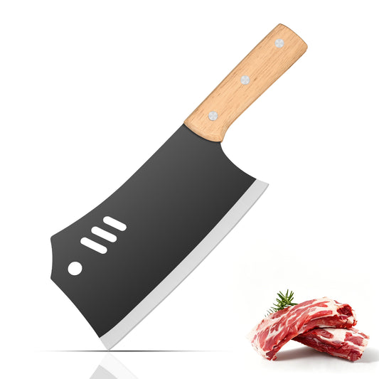 Commercial-Grade 18.5cm Dual-Purpose Cleaver with Wooden Handle – Ultra-Sharp, Heavy-Duty Stainless Steel for Slicing Meat and Chopping Bone