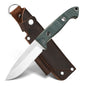BM-162 Fixed-blade steel G10 fiber handle multi-purpose knife for camping, EDC, and hunting, with leather sheath and non-slip design.