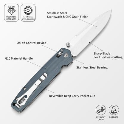 Portable Folding Knife – Stainless Steel Blade, G10 Handle, Tactical/Camping/Outdoor Pocket Knife with Clip