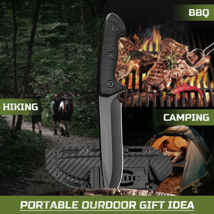 Outdoor tactical K-type sheath survival knife with whistle, magnesium rod, compass, stainless steel blade and nylon handle.