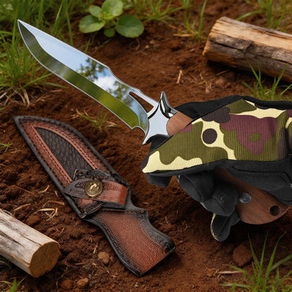 4Cr13MoV Fixed-Blade Knife with Polished Finish, Wooden Handle, and Leather Sheath – EDC Bushcraft Knife Now Available