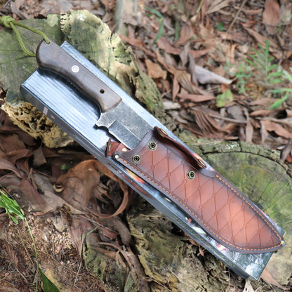 Heavy-duty wilderness survival camping knife, fixed-blade hunting knife, jungle knife, with leather sheath