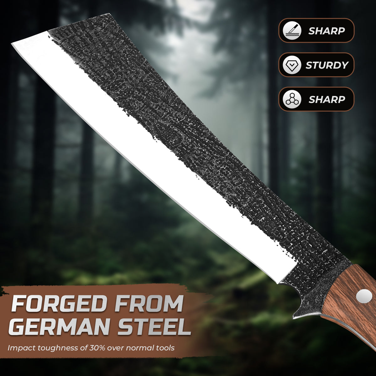 Multifunctional Hand-Forged Household/Camping Knife with Wooden Handle (Suitable for Chopping Wood)