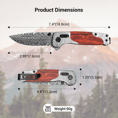Damascus Steel Folding Pocket Knife | Axis Lock Wood Handle EDC Outdoor Knife