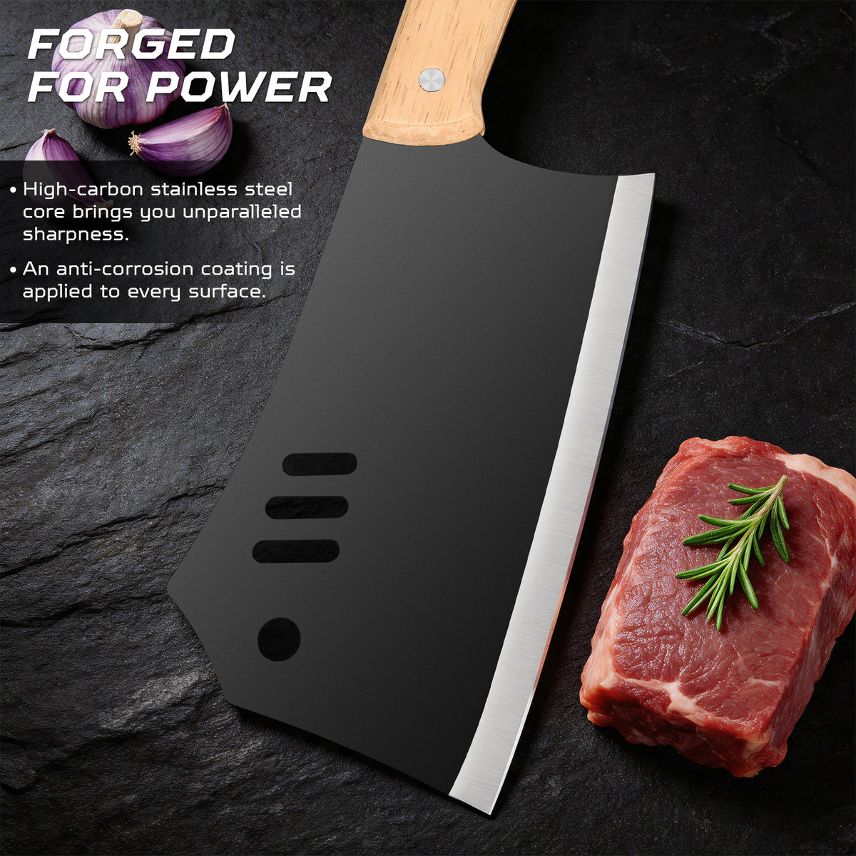 Commercial-Grade 18.5cm Dual-Purpose Cleaver with Wooden Handle – Ultra-Sharp, Heavy-Duty Stainless Steel for Slicing Meat and Chopping Bone