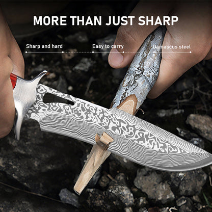 Premium Fixed-Blade Tactical Hunting Knife with Guard and Full-Tang Construction – Sharp Damascus Steel Bowie Knife for Camping – Presented in an EVA Gift Box