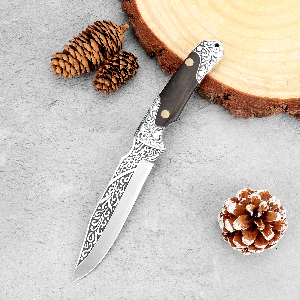 Classic wooden handle, stainless steel fixed blade outdoor survival hunting knife set, suitable for DIY and OEM customization.