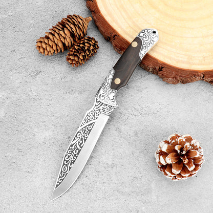 Classic wooden handle, stainless steel fixed blade outdoor survival hunting knife set, suitable for DIY and OEM customization.