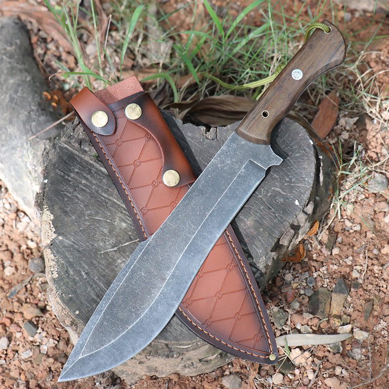 Heavy-duty wilderness survival camping knife, fixed-blade hunting knife, jungle knife, with leather sheath