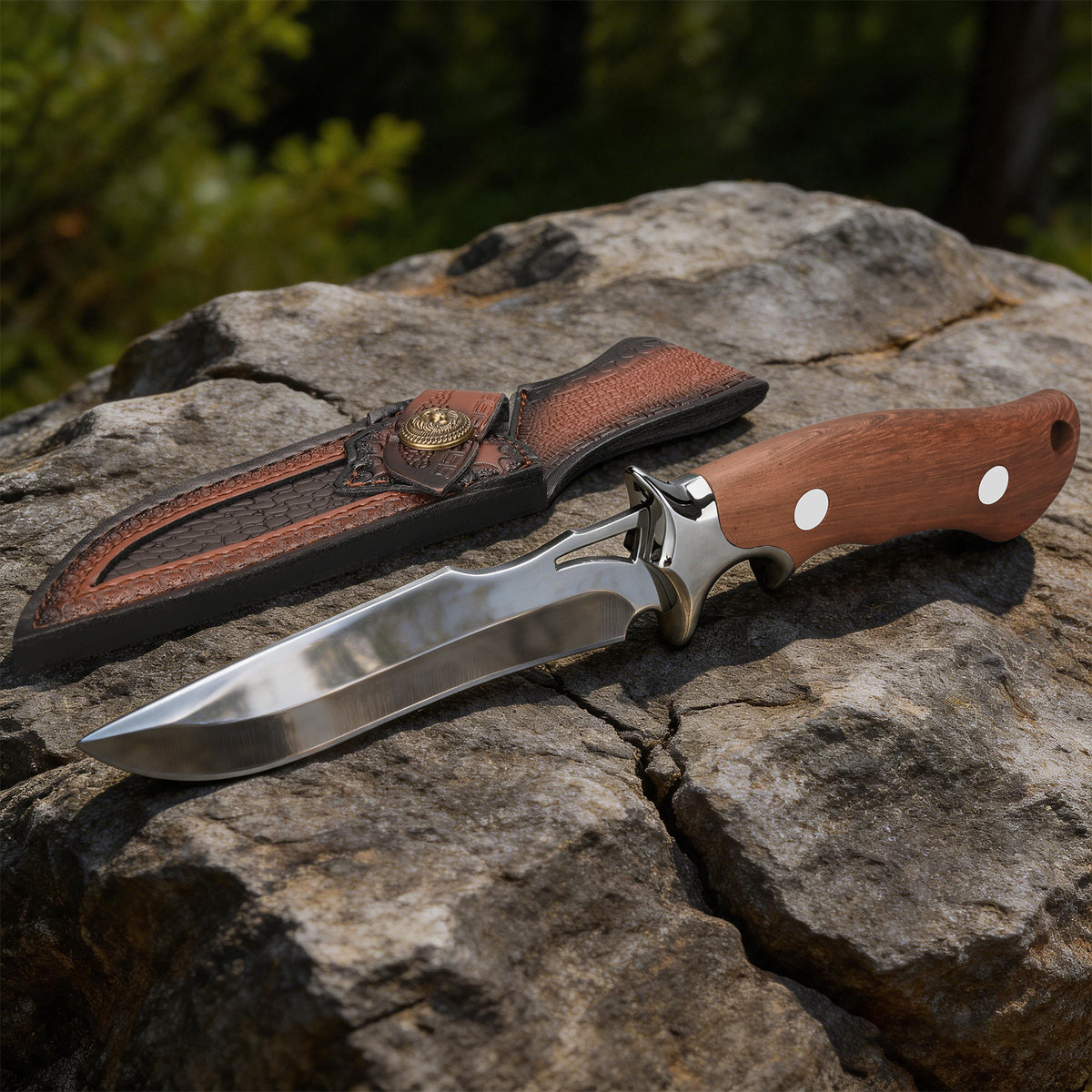 4Cr13MoV Fixed-Blade Knife with Polished Finish, Wooden Handle, and Leather Sheath – EDC Bushcraft Knife Now Available