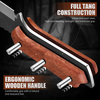 Multifunctional Hand-Forged Household/Camping Knife with Wooden Handle (Suitable for Chopping Wood)