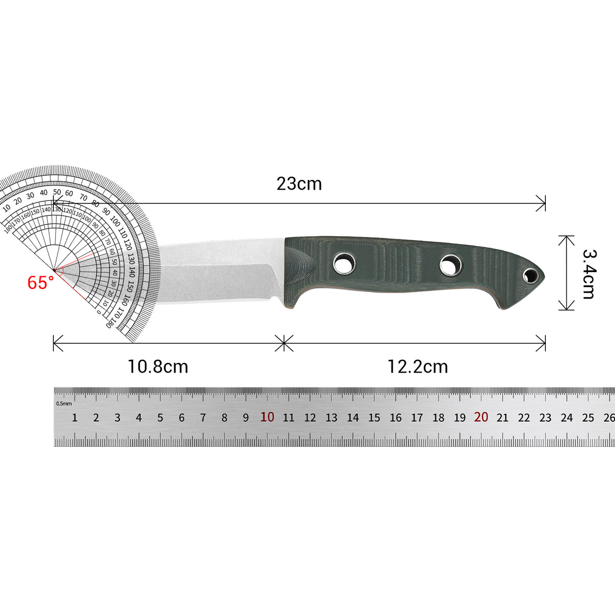 BM-162 Fixed-blade steel G10 fiber handle multi-purpose knife for camping, EDC, and hunting, with leather sheath and non-slip design.