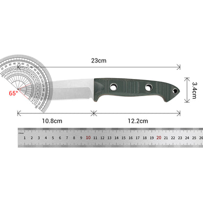 BM-162 Fixed-blade steel G10 fiber handle multi-purpose knife for camping, EDC, and hunting, with leather sheath and non-slip design.