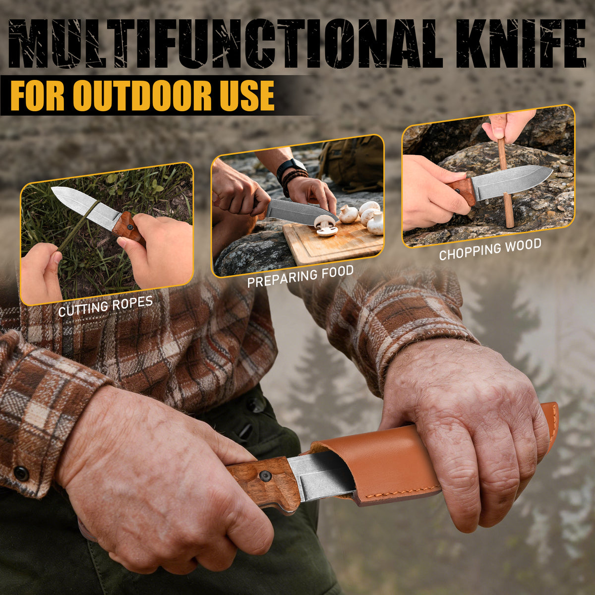 Stainless Steel Straight-Edge Bowie Knife for Outdoor Camping