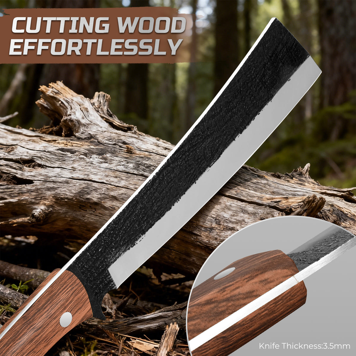 Multifunctional Hand-Forged Household/Camping Knife with Wooden Handle (Suitable for Chopping Wood)