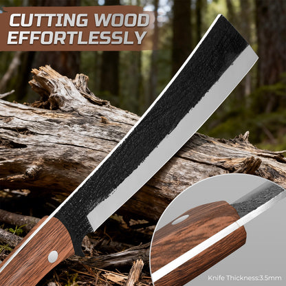Multifunctional Hand-Forged Household/Camping Knife with Wooden Handle (Suitable for Chopping Wood)