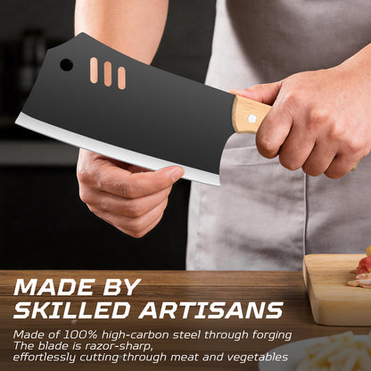 Commercial-Grade 18.5cm Dual-Purpose Cleaver with Wooden Handle – Ultra-Sharp, Heavy-Duty Stainless Steel for Slicing Meat and Chopping Bone