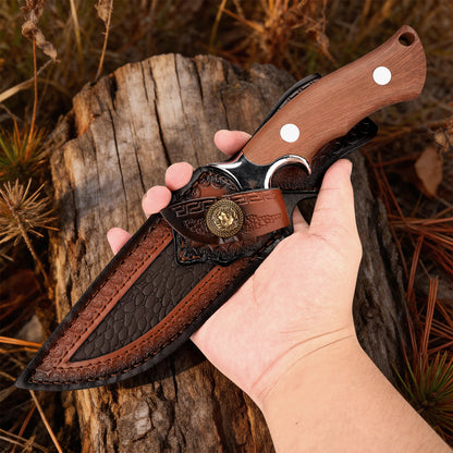 4Cr13MoV Fixed-Blade Knife with Polished Finish, Wooden Handle, and Leather Sheath – EDC Bushcraft Knife Now Available