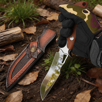 4Cr13MoV Fixed-Blade Knife with Polished Finish, Wooden Handle, and Leather Sheath – EDC Bushcraft Knife Now Available