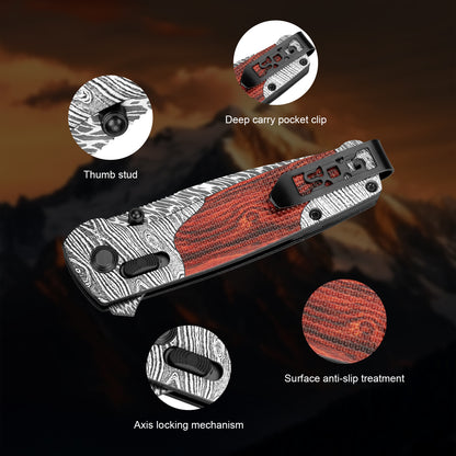 Damascus Steel Folding Pocket Knife | Axis Lock Wood Handle EDC Outdoor Knife