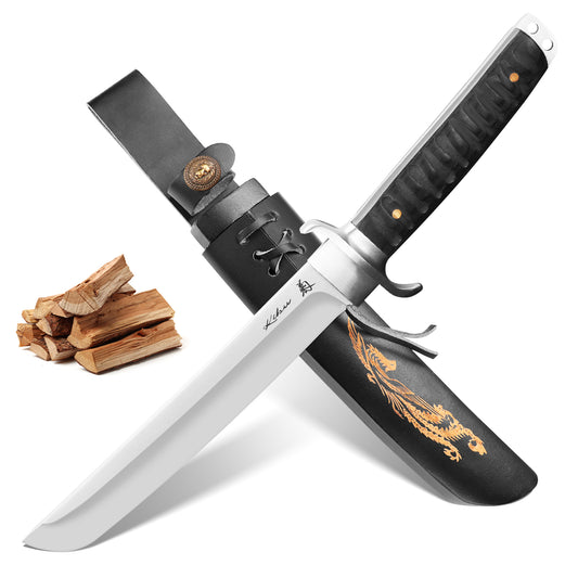 Stainless steel multi-functional outdoor camping knife, wooden handle, customizable as DIY gift, suitable for food/fruits purposes