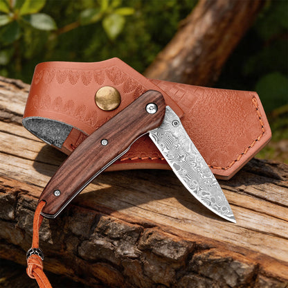 Damascus steel lightweight everyday pocket knife, small folding outdoor multi-purpose EDC hunting tool folding knife