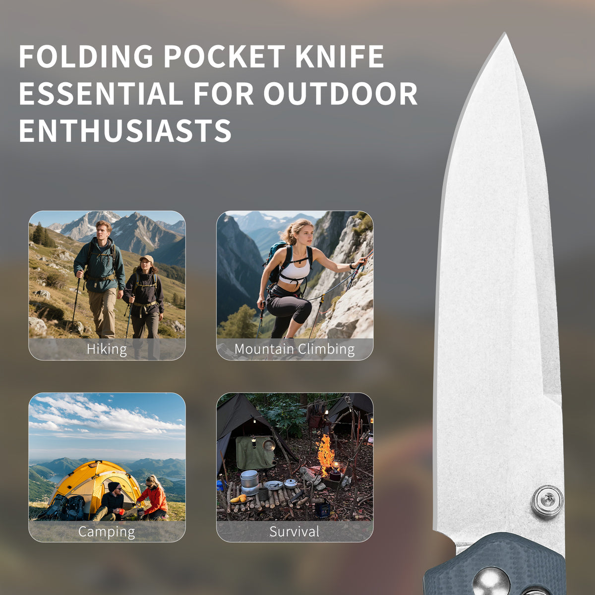Portable Folding Knife – Stainless Steel Blade, G10 Handle, Tactical/Camping/Outdoor Pocket Knife with Clip
