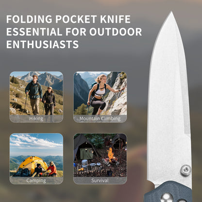 Portable Folding Knife – Stainless Steel Blade, G10 Handle, Tactical/Camping/Outdoor Pocket Knife with Clip