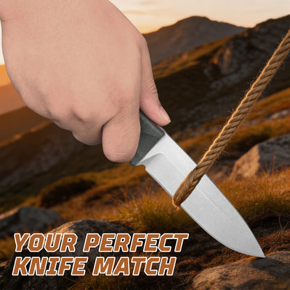 BM-162 Fixed-blade steel G10 fiber handle multi-purpose knife for camping, EDC, and hunting, with leather sheath and non-slip design.