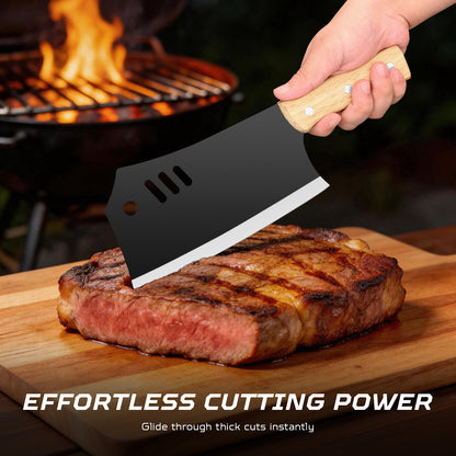 Commercial-Grade 18.5cm Dual-Purpose Cleaver with Wooden Handle – Ultra-Sharp, Heavy-Duty Stainless Steel for Slicing Meat and Chopping Bone
