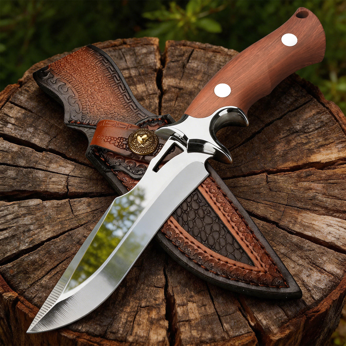 4Cr13MoV Fixed-Blade Knife with Polished Finish, Wooden Handle, and Leather Sheath – EDC Bushcraft Knife Now Available