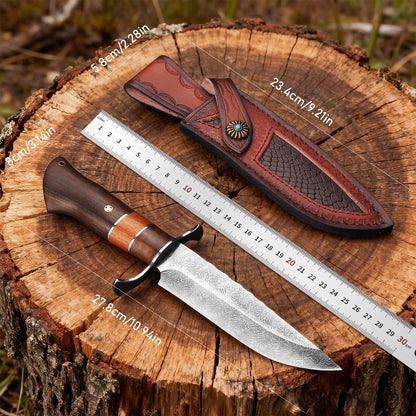 Hunting jungle knife with wooden handle, camping fixed blade, camping knife