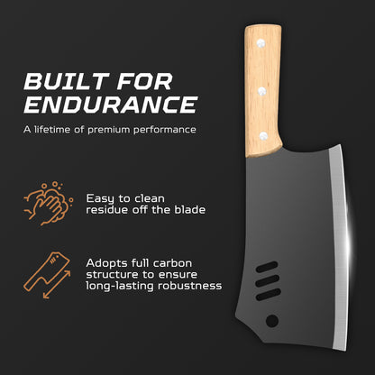 Commercial-Grade 18.5cm Dual-Purpose Cleaver with Wooden Handle – Ultra-Sharp, Heavy-Duty Stainless Steel for Slicing Meat and Chopping Bone