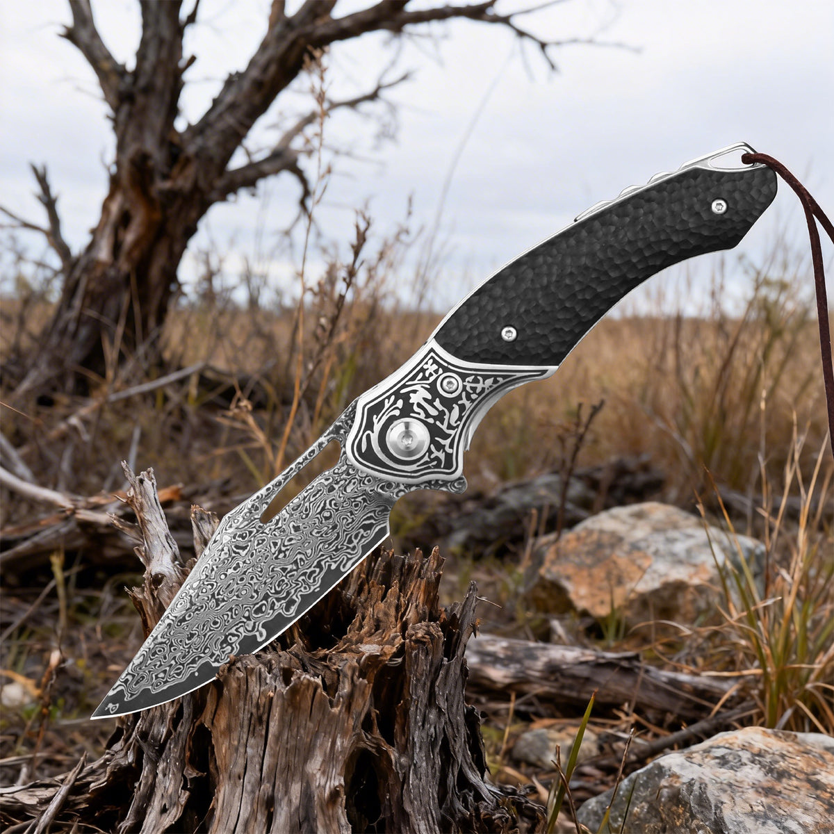 OEM high-quality VG10 Damascus steel outdoor camping folding pocket knife with holster