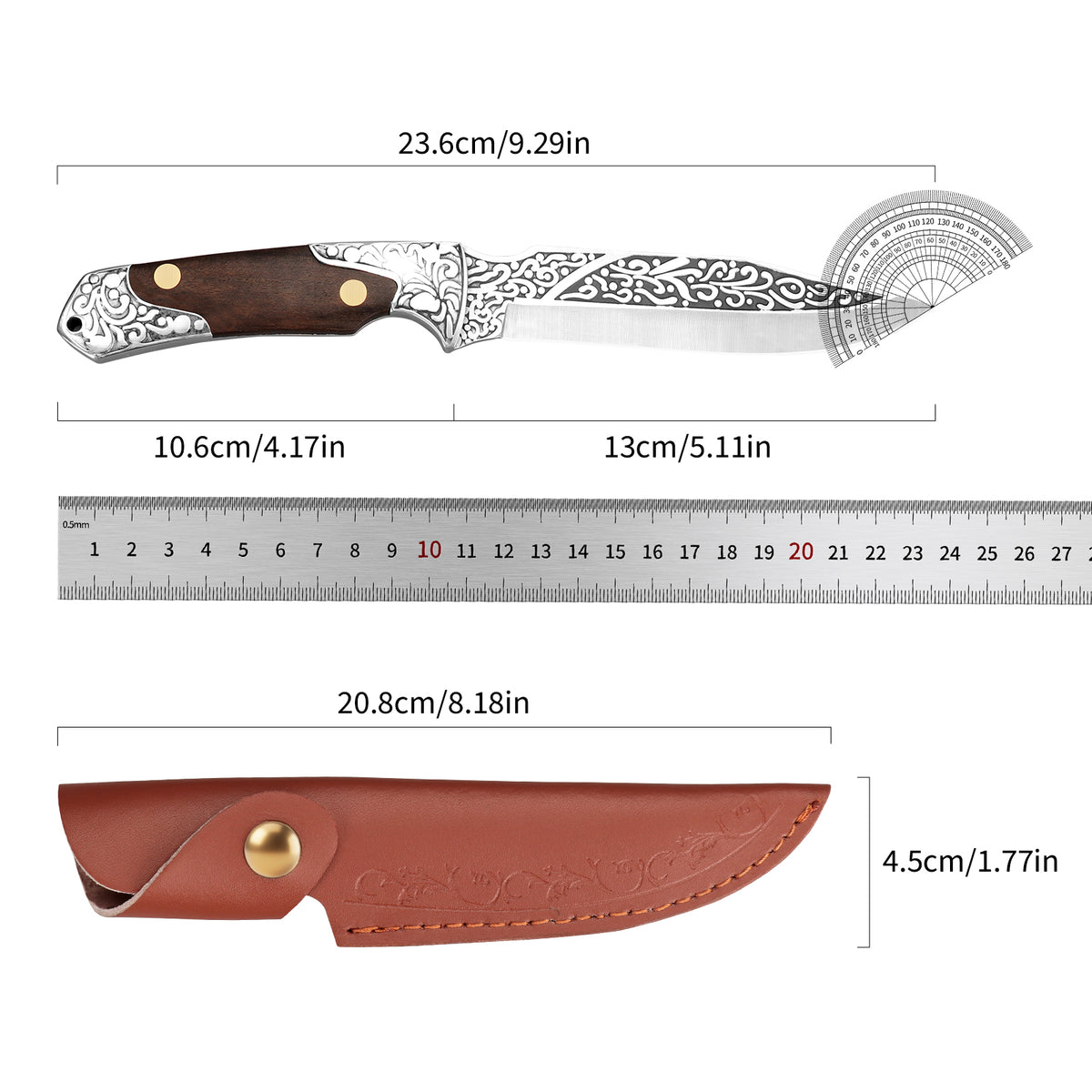 Classic wooden handle, stainless steel fixed blade outdoor survival hunting knife set, suitable for DIY and OEM customization.